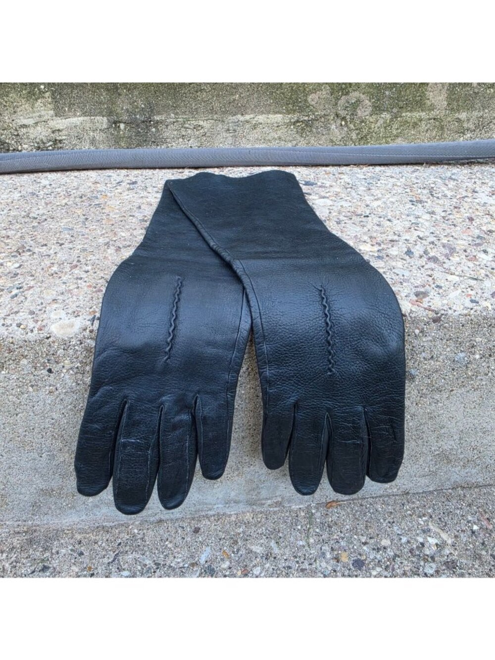 Vtg Deep Navy Blue Deerskin Leather Gauntlet Opera Gloves Mid Arm Forearm 7.5
